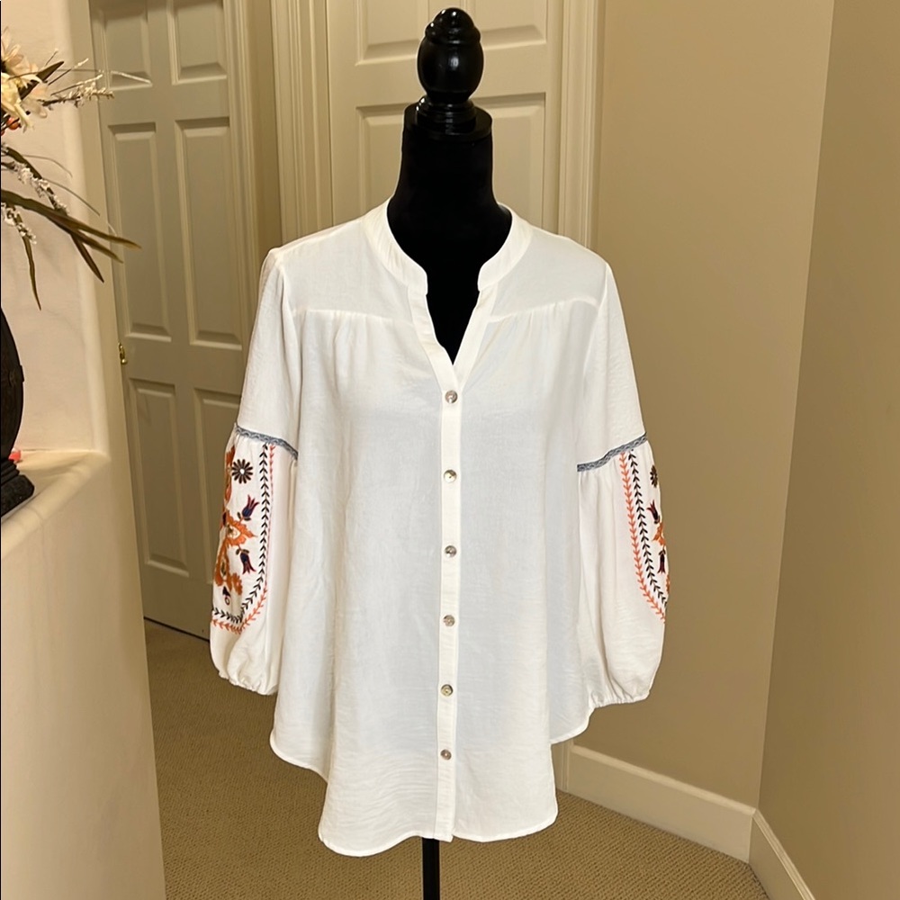 Anthropologie Fig and Flower Embroidered BOHO Blouse
